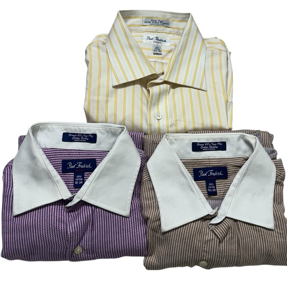 Lot Of 3 Paul‎ Fredrick Dress Shirt Mens 16–16.5 Neck 34-35 Sleeve Trim Fit